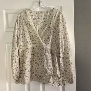 Lucky Brand Blue and Cream Floral Top